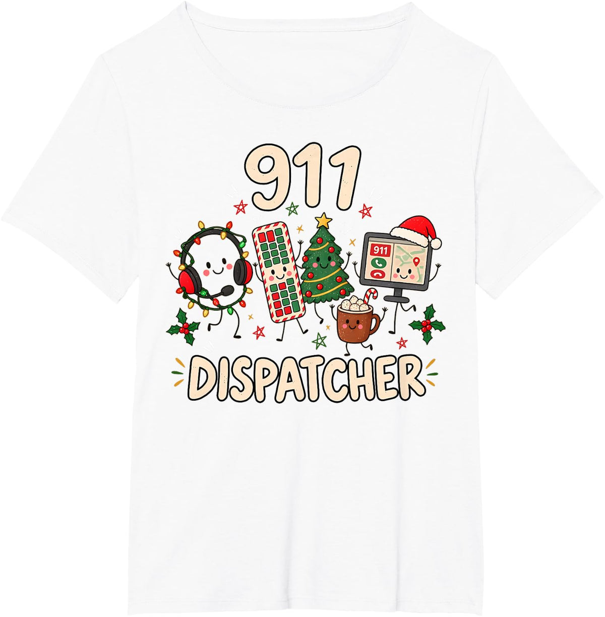 911 Dispatcher Christmas Cute Doodle What's Your Emergency T-Shirt - White