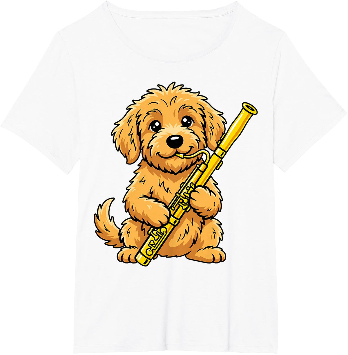 Cute Dog Playing Bassoon Funny Double Reed Musician T-Shirt - White
