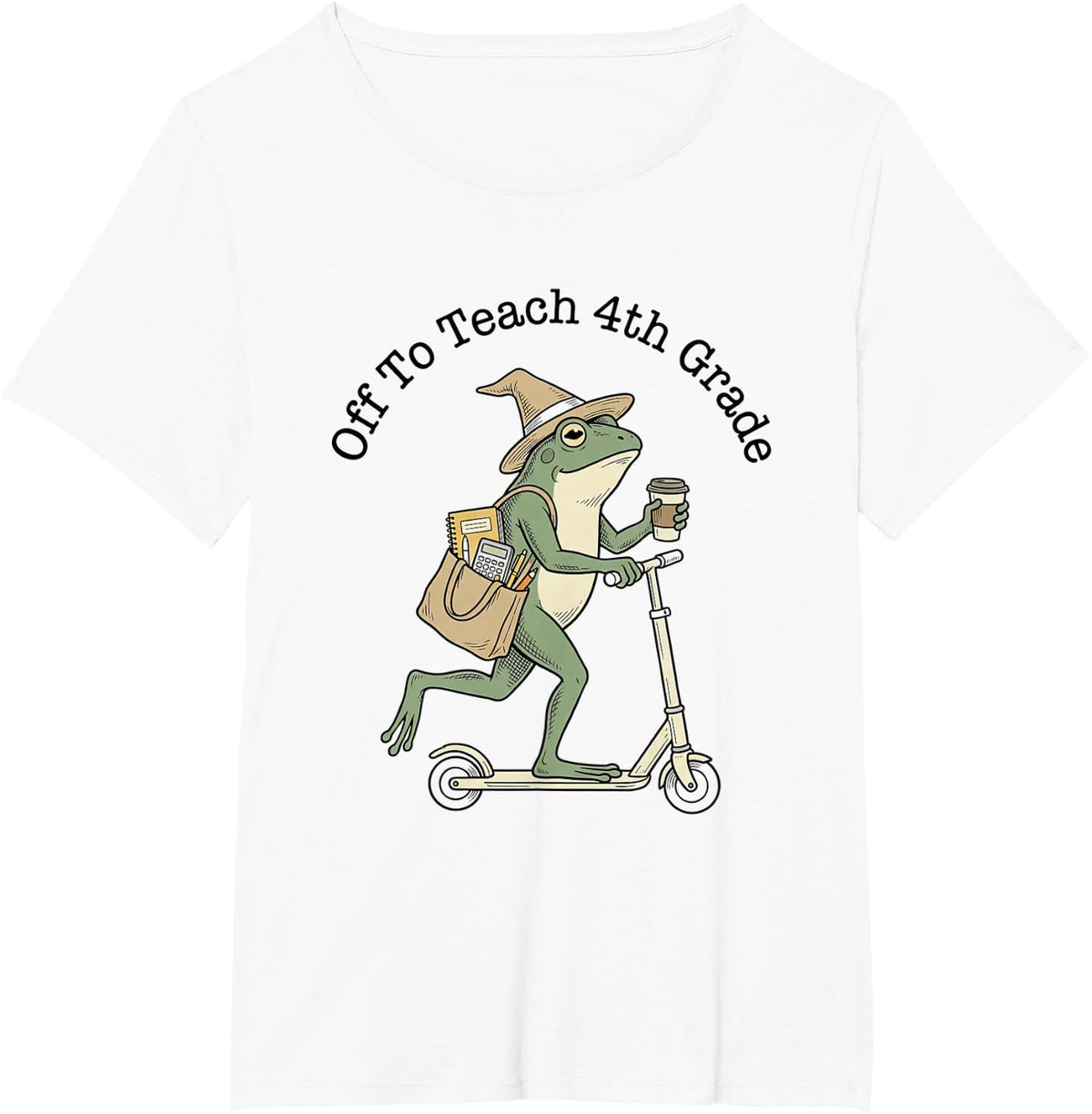 Off to Teach 4TH Grade Funny Frog Scooter Classroom T-Shirt - White