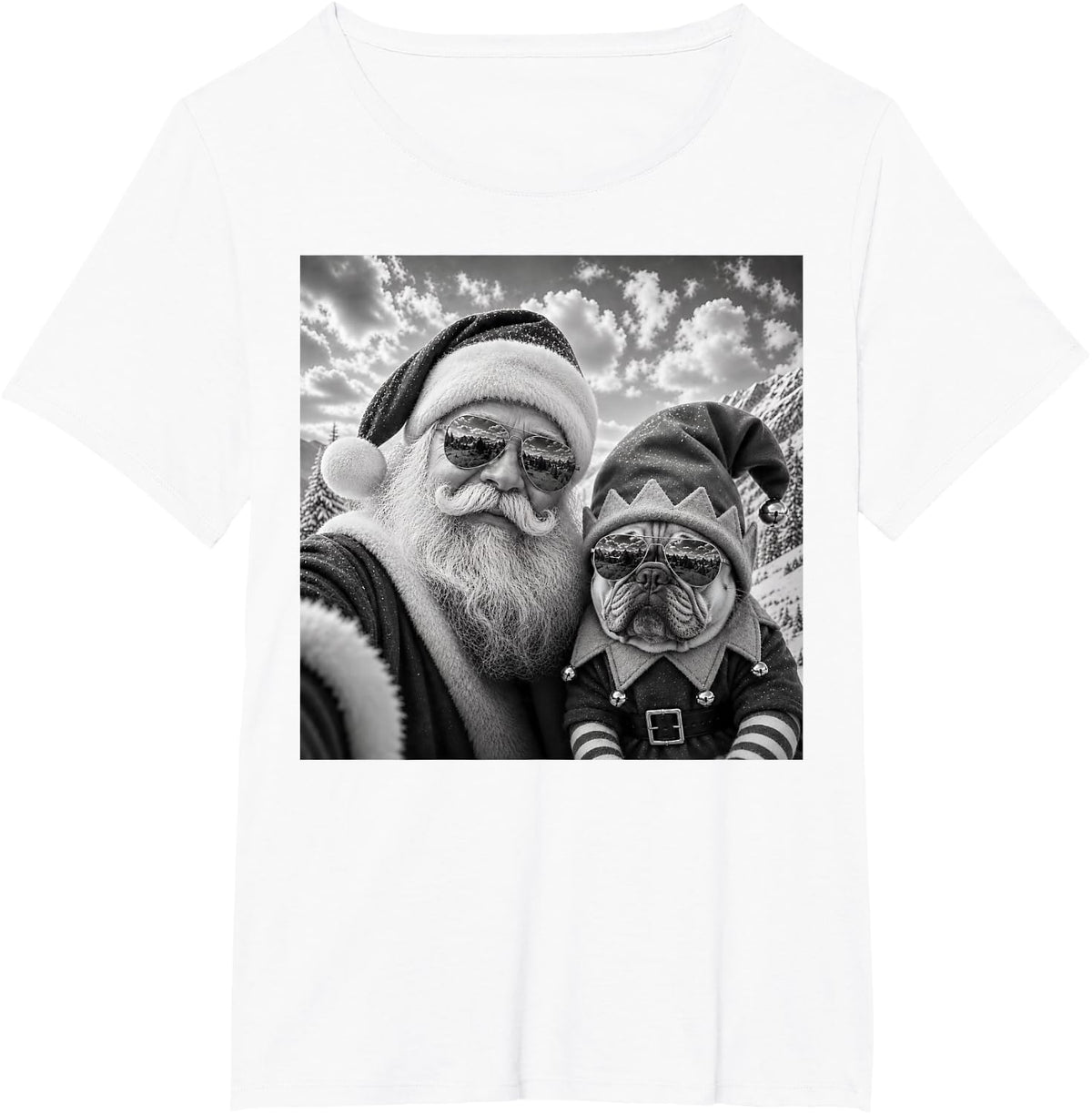 Funny Santa Selfie with French Bulldog Christmas T-Shirt - White