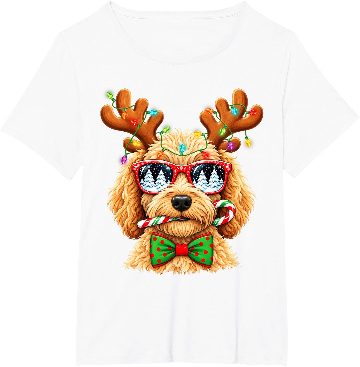 Christmas Goldendoodle Dog Reindeer Xmas Kids Boys Girls T-Shirt - White