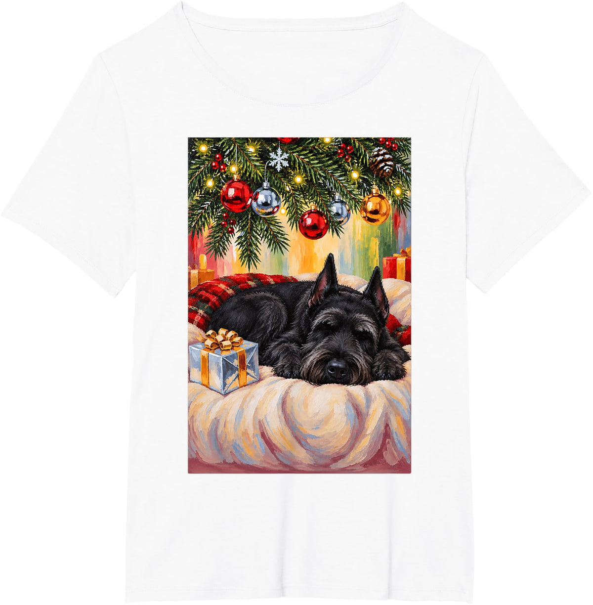 Funny Giant Schnauzer Dog Sleeping Christmas Tree T-Shirt - White