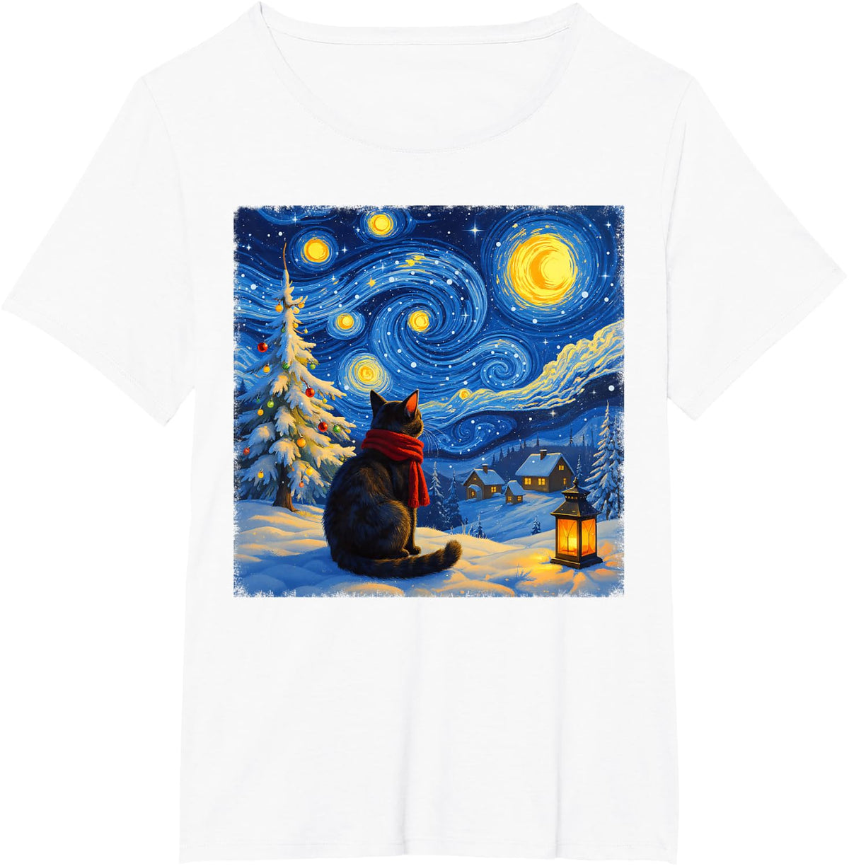 Cat Christmas Shirt Starry Night Cats Lover Winter Holiday Xmas Tee T-Shirt - White