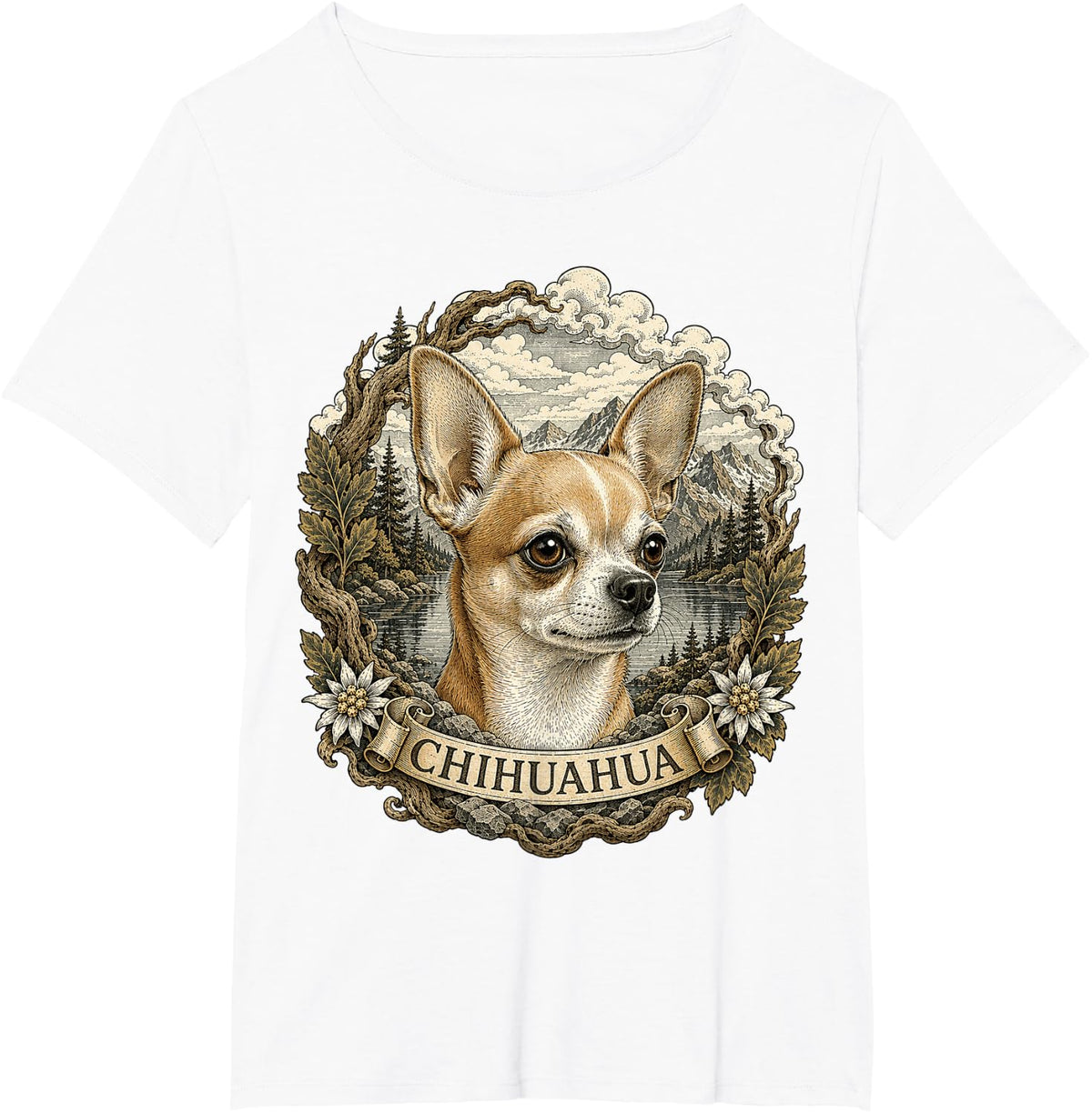 Chihuahua Vintage Nature Art Design T-Shirt - White