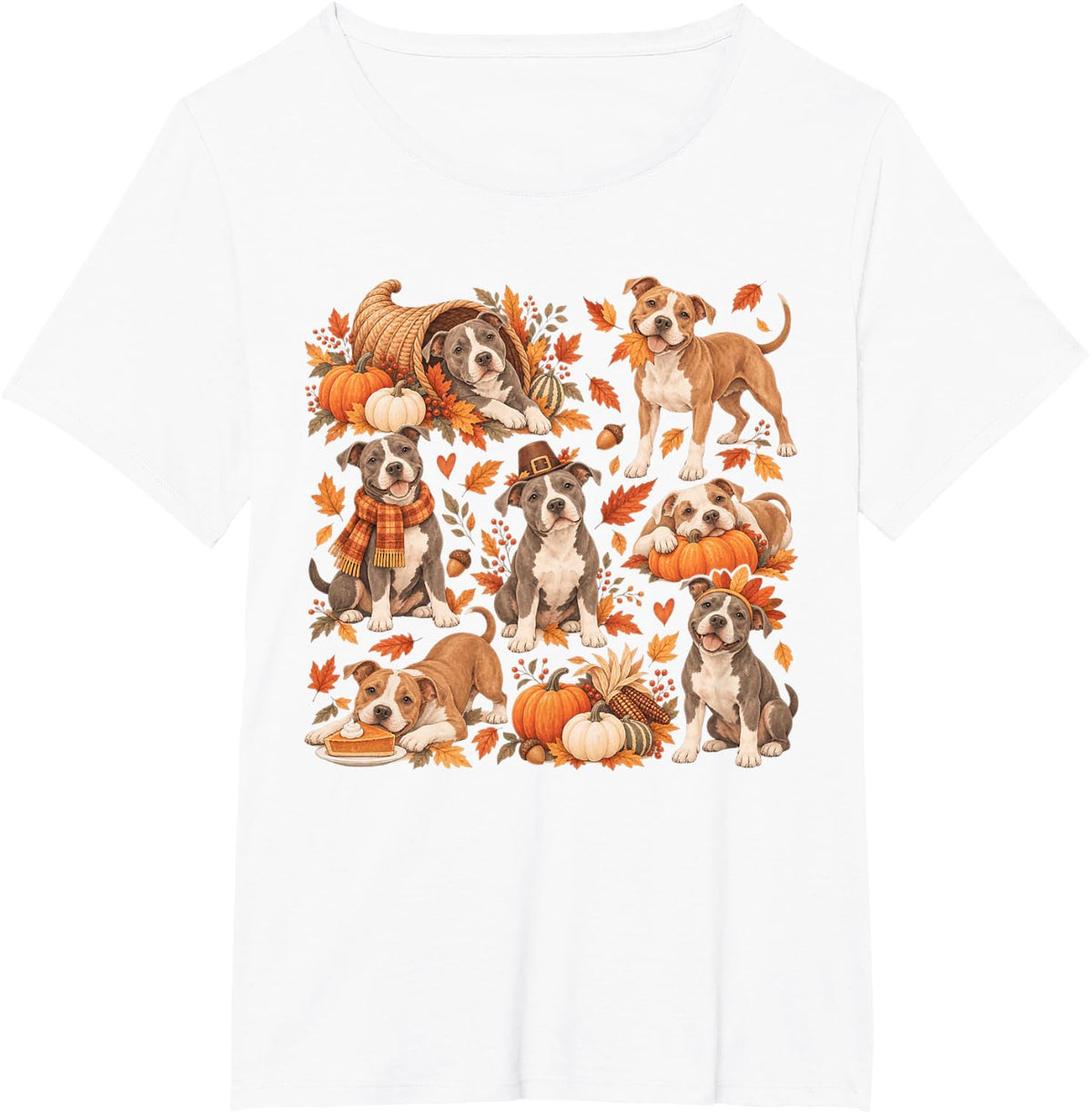 Pitbull Dogs Thanksgiving Fall Autumn for Men Women Kids T-Shirt - White