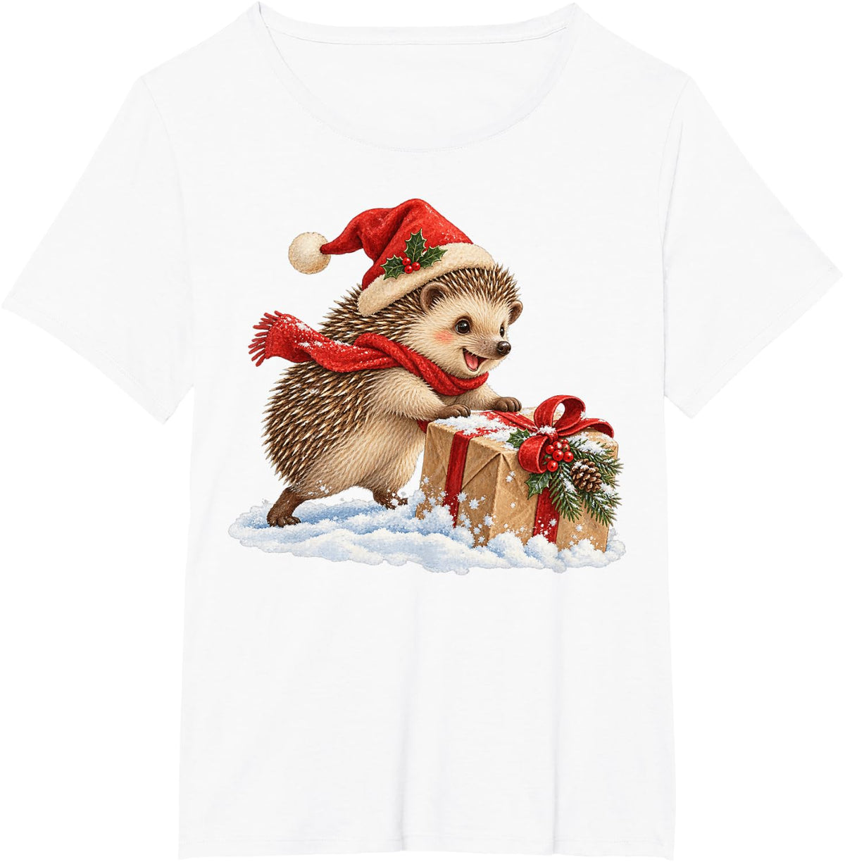 Hedgehog Parcel Christmas Animal T-Shirt - White