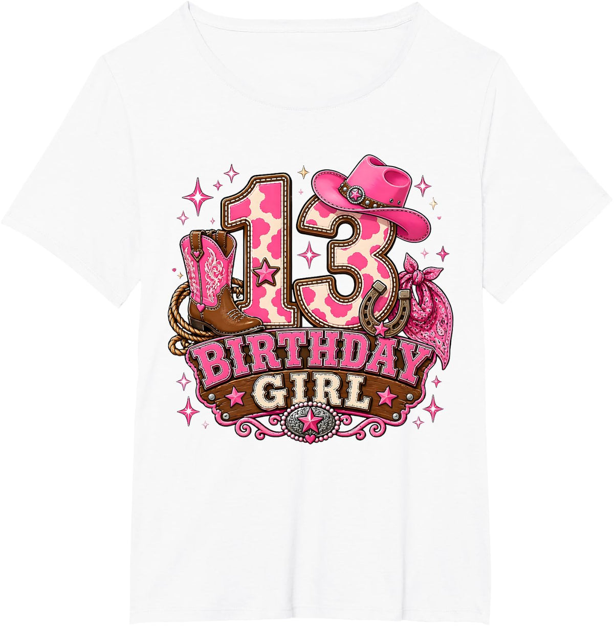 13th Birthday Girl Shirt Pink Cowgirl Western Rodeo Tee T-Shirt 13 Years Old - White