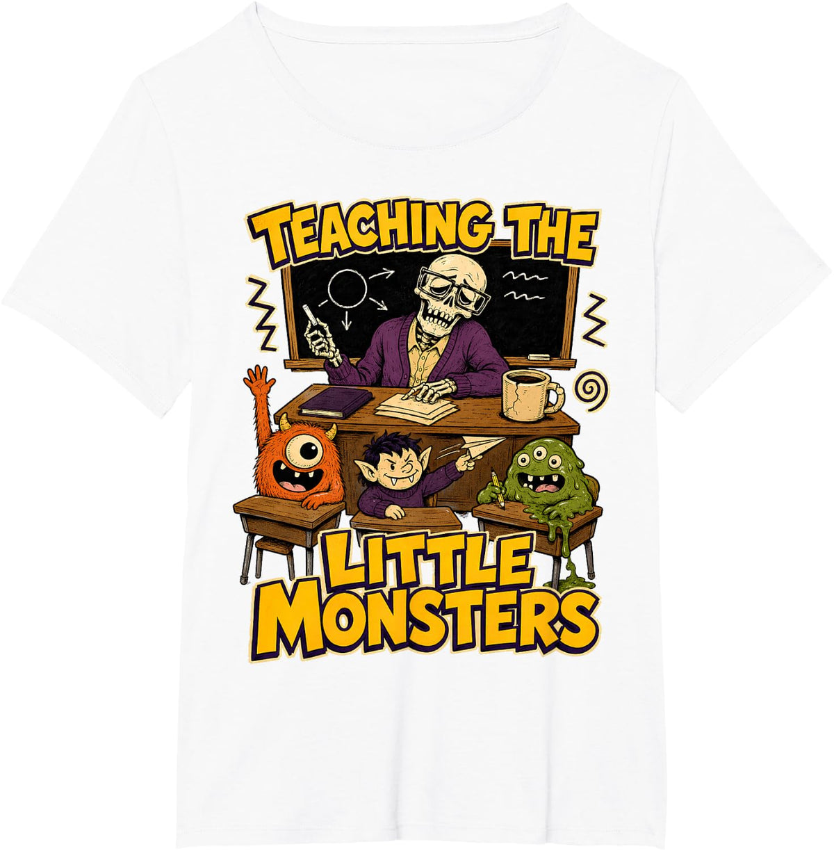 Teaching Little Monsters Funny Halloween Teacher Classroom T-Shirt - White