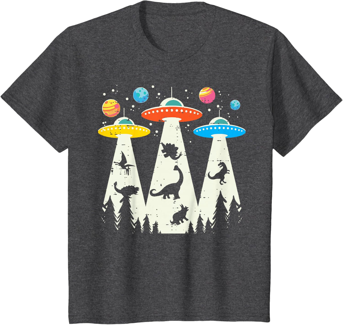 Kids Alien Abduction Dinosaur Funny UFO Space Toddler Boys Kids T-Shirt - Dark Heather Grey