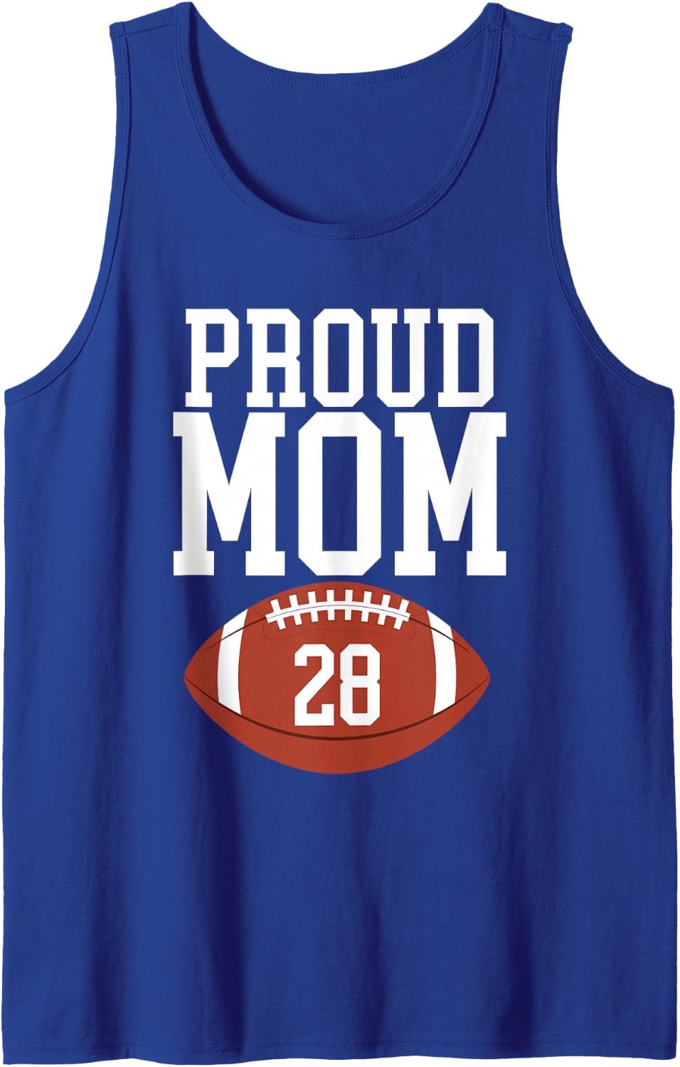 Proud Football Mom Number #28 Sleeveless Tank Top - Royal Blue