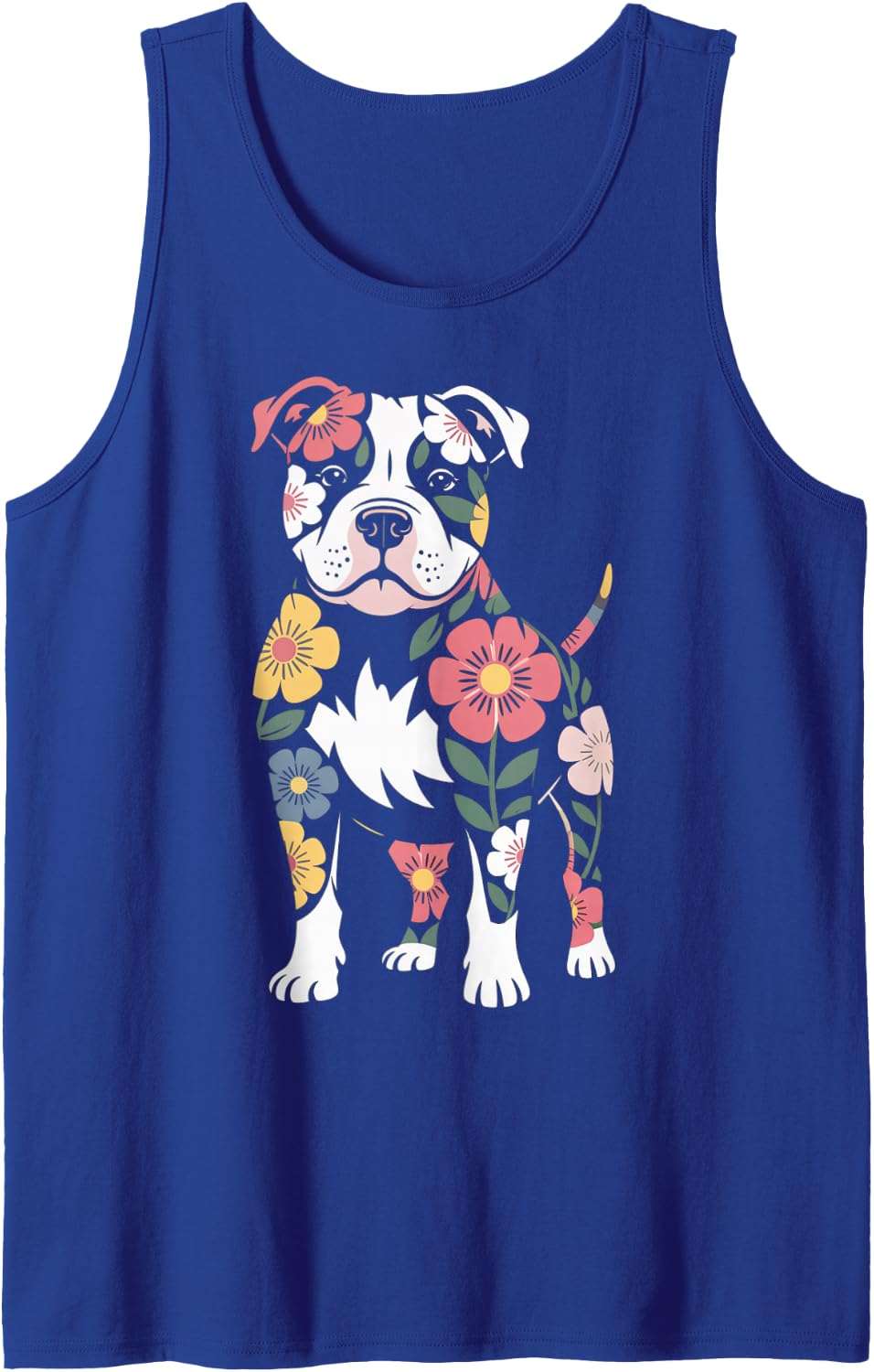Girls Flower Love Dogs Floral Women's Cute Pitbull Dog Mom Tank Top - Royal Blue