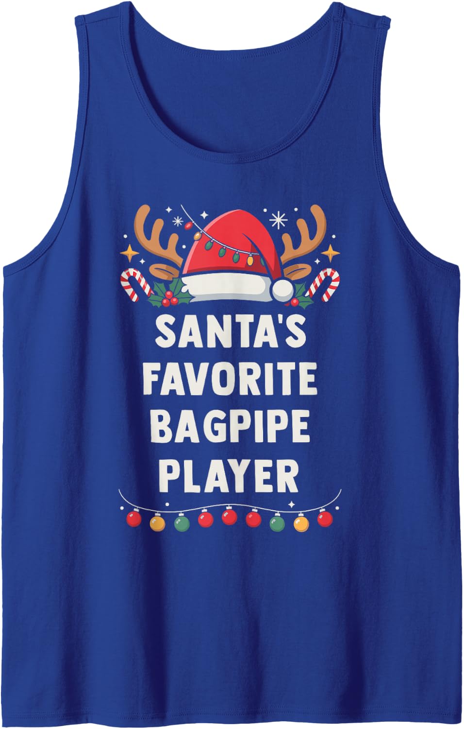 Santa's Favorite Bagpipe Player Christmas Concert Crew Sleeveless Tank Top - Royal Blue