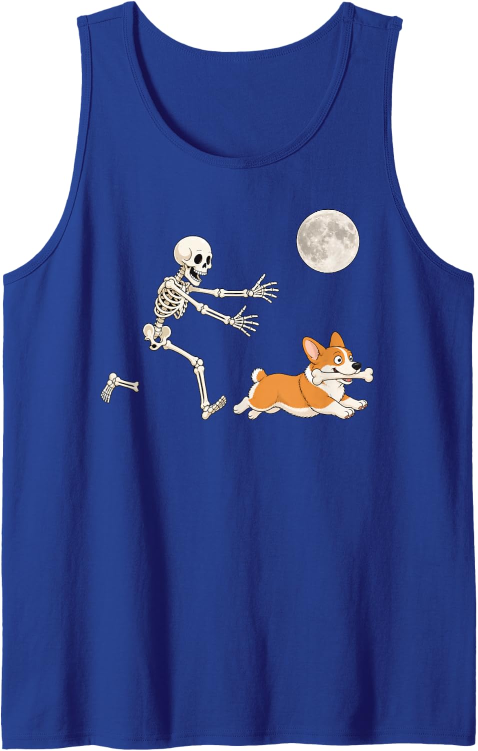Corgi Running Skeleton Retro Halloween Dog Sleeveless Tank Top - Royal Blue