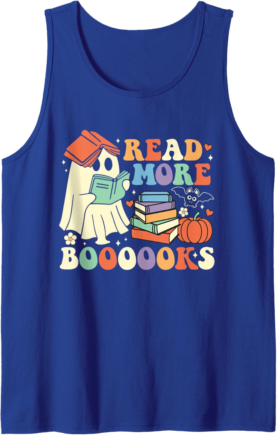 Funny Teacher Halloween Cute Booooks Ghost Read More Books Sleeveless Tank Top - Royal Blue