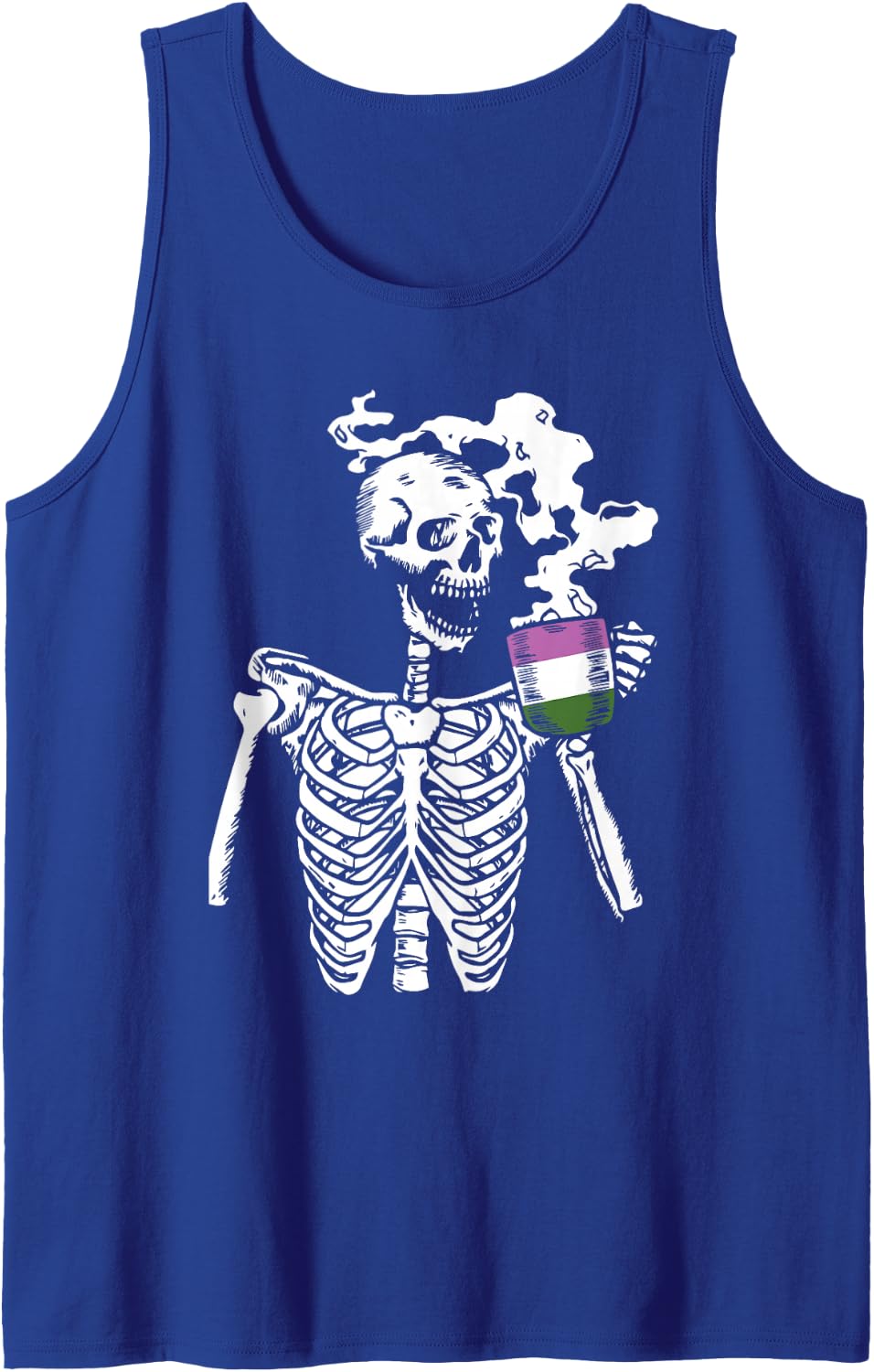 Skeleton Drinking Coffee Gender-Queer Pride Skull LGBTQ Ally Sleeveless Tank Top - Royal Blue