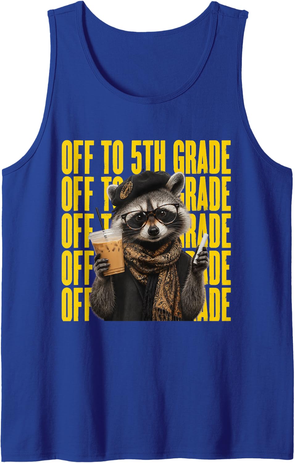 Off to 5th Grade Raccoon Back to School Fifth Grade Sleeveless Tank Top - Royal Blue