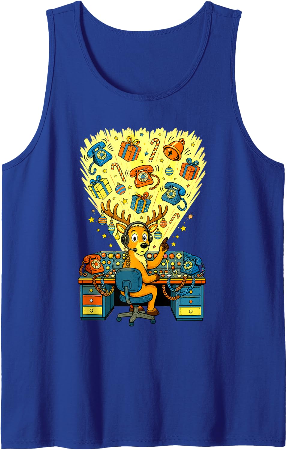 911 Dispatcher Christmas Reindeer Headset Sleeveless Tank Top - Royal Blue