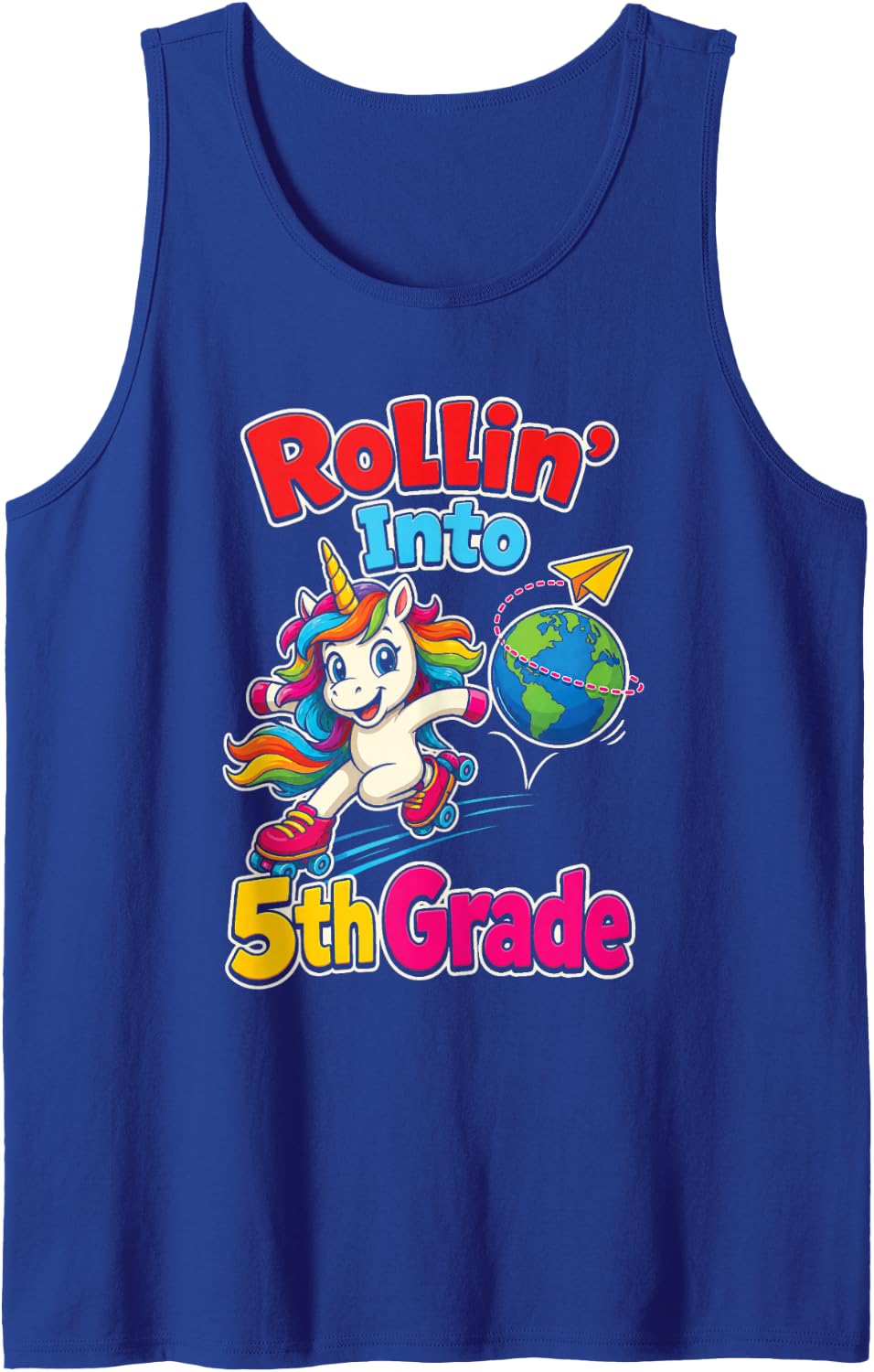 5th Grade Unicorn Rollin' Into Fifth Grade Sleeveless Tank Top - Royal Blue