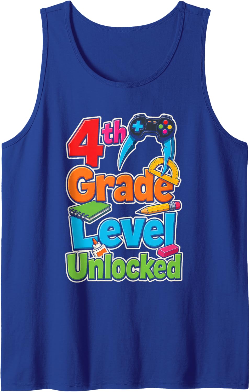 4th Grade Level Unlocked Video Game First Day Boys Girls Sleeveless Tank Top - Royal Blue