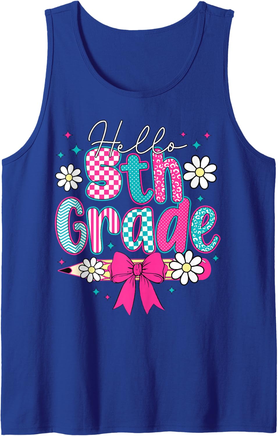 Hello Fifth Grader Team 5th Grade Back to School Boys Girls Sleeveless Tank Top - Royal Blue