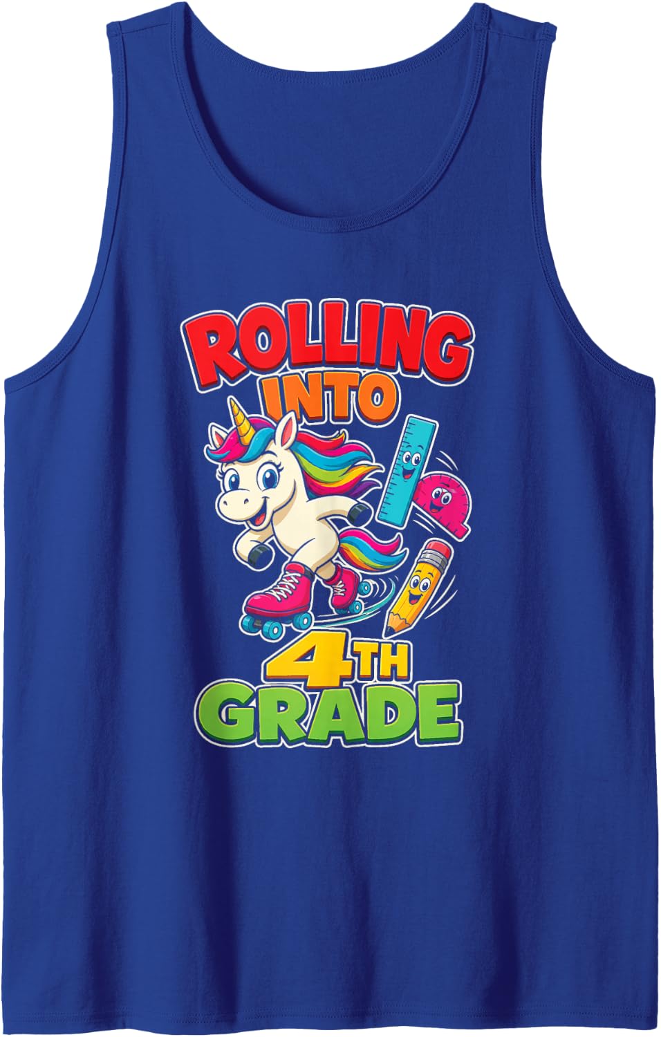 4th Grade Rolling Into First Day Unicorn Roller Skates Sleeveless Tank Top - Royal Blue