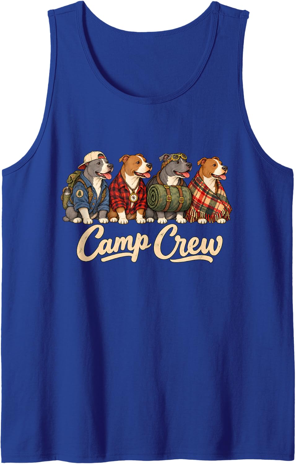 Four Happy Pit Bulls Ready for Camping and Hiking Trips Sleeveless Tank Top - Royal Blue