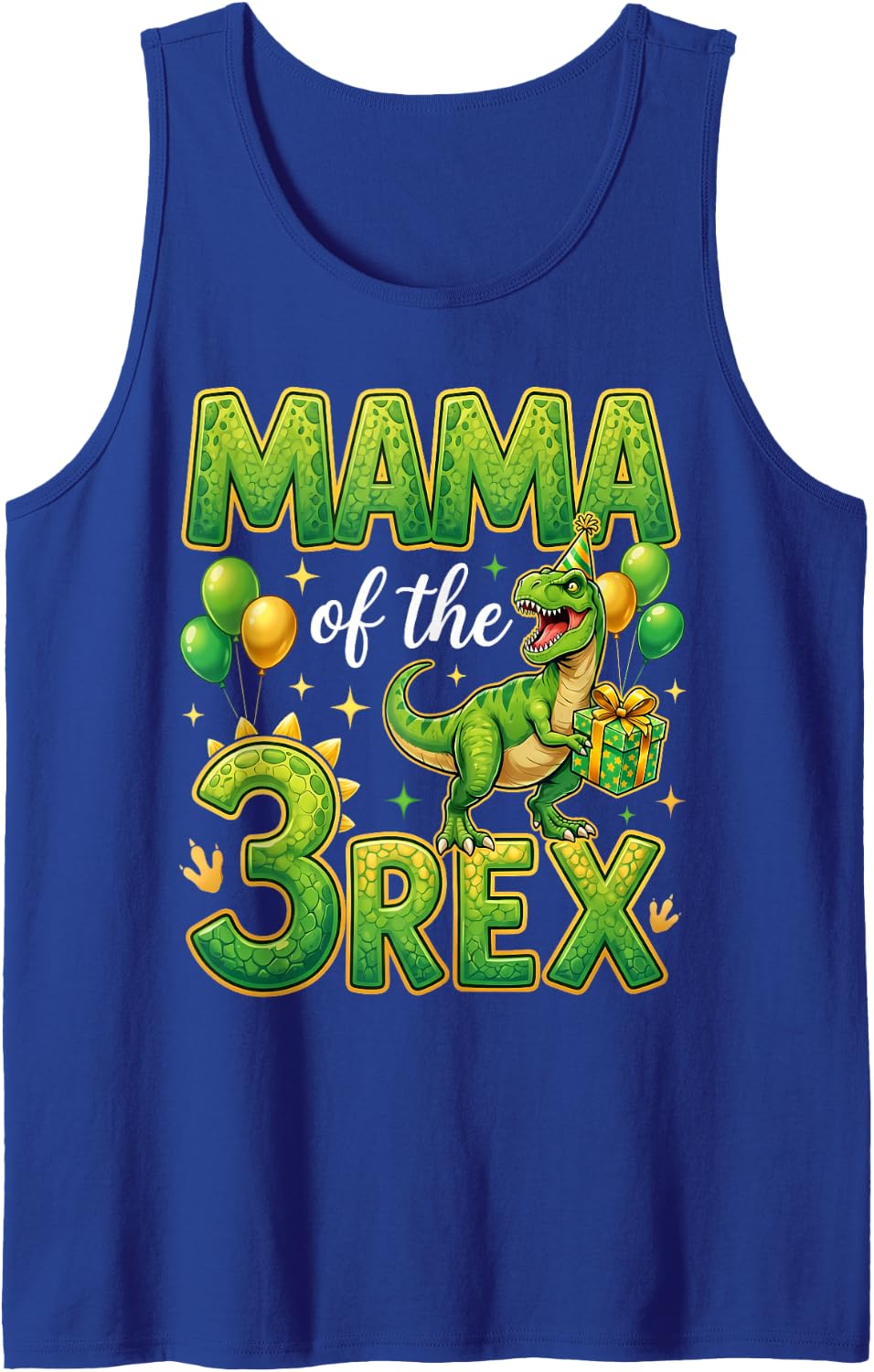 Mama of The Three Rex Birthday Dinosaur Family Matching Sleeveless Tank Top - Royal Blue