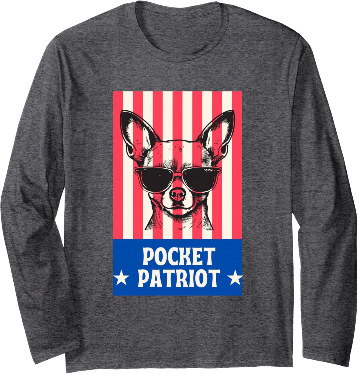 Chihuahua with Sunglasses Long Sleeve T-Shirt - Adult Unisex Dark Heather Grey