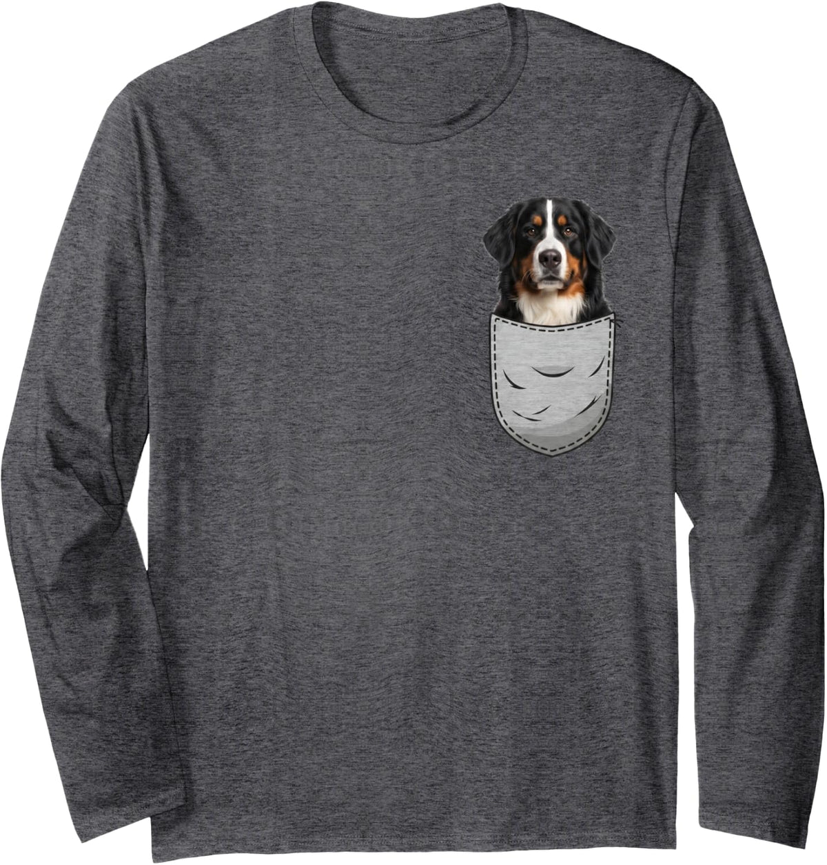 Bernese Mountain Dog Chest Pocket Long Sleeve T-Shirt - Adult Unisex Dark Heather Grey