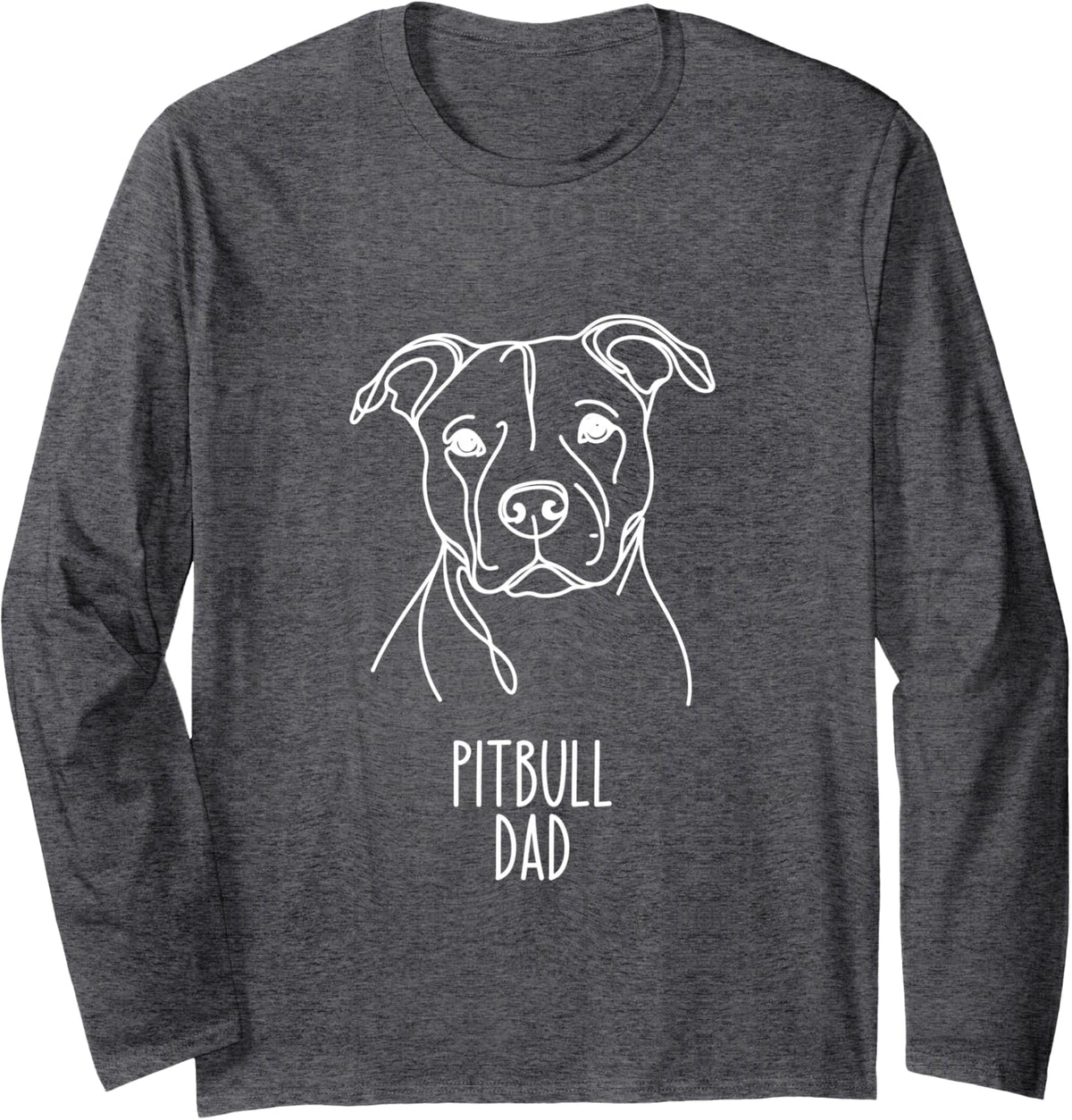 Line Art Best Dog Dad Men - Pitbull Long Sleeve T-Shirt - Adult Unisex Dark Heather Grey
