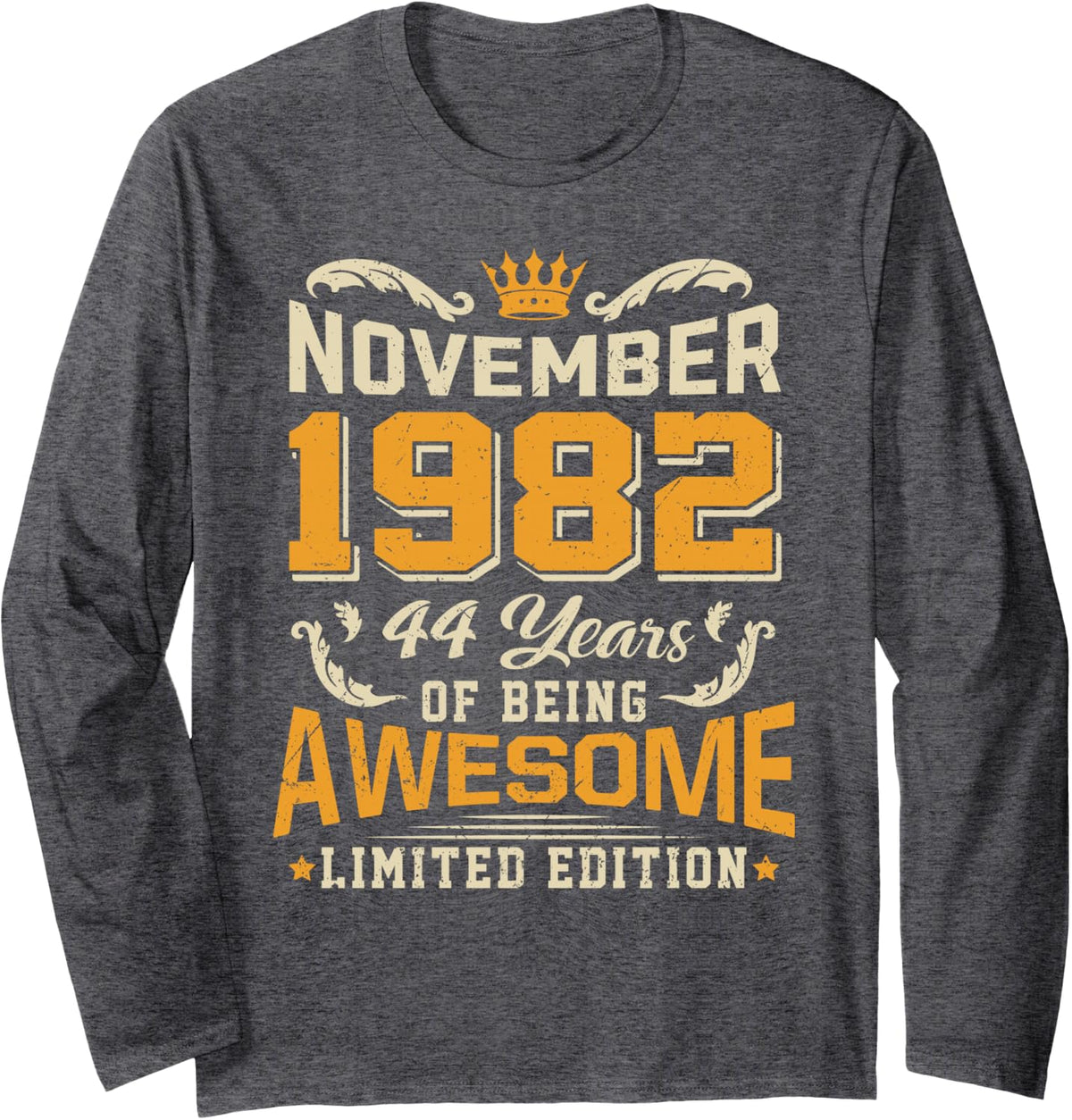 November 1982 Vintage 44 Years Awesome 44th Birthday Long Sleeve T-Shirt - Adult Unisex Dark Heather Grey
