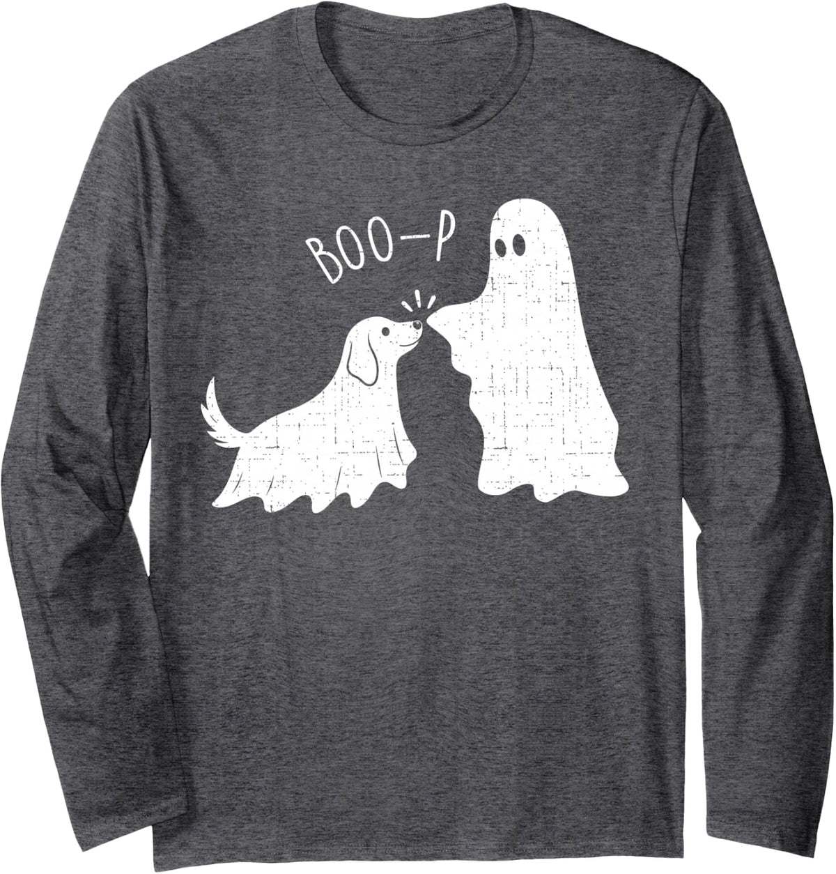 Boo Boo-p Dog Ghost Funny Halloween Dog Lovers Dog Mom Long Sleeve T-Shirt - Adult Unisex Dark Heather Grey