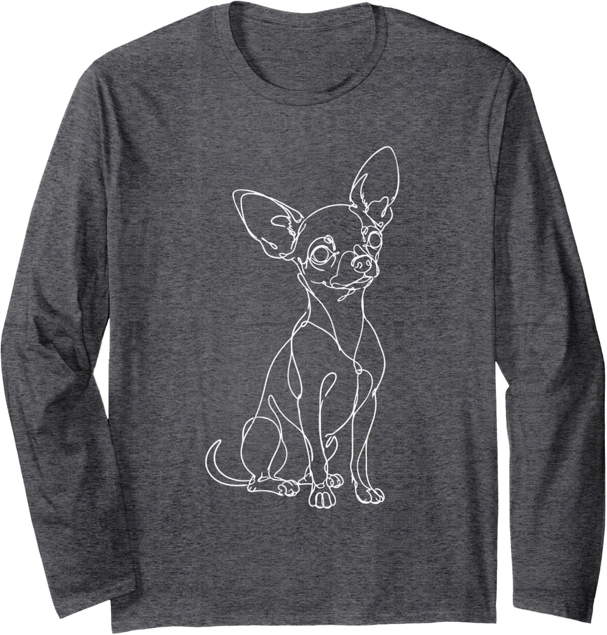Minimal Line Art Minimalist Sketch Scribble Chihuahua Long Sleeve T-Shirt - Adult Unisex Dark Heather Grey