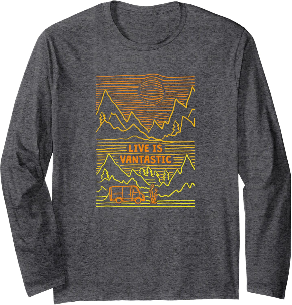 Sunset Living The Vantasy, Camper Van Life Long Sleeve T-Shirt - Adult Unisex Dark Heather Grey