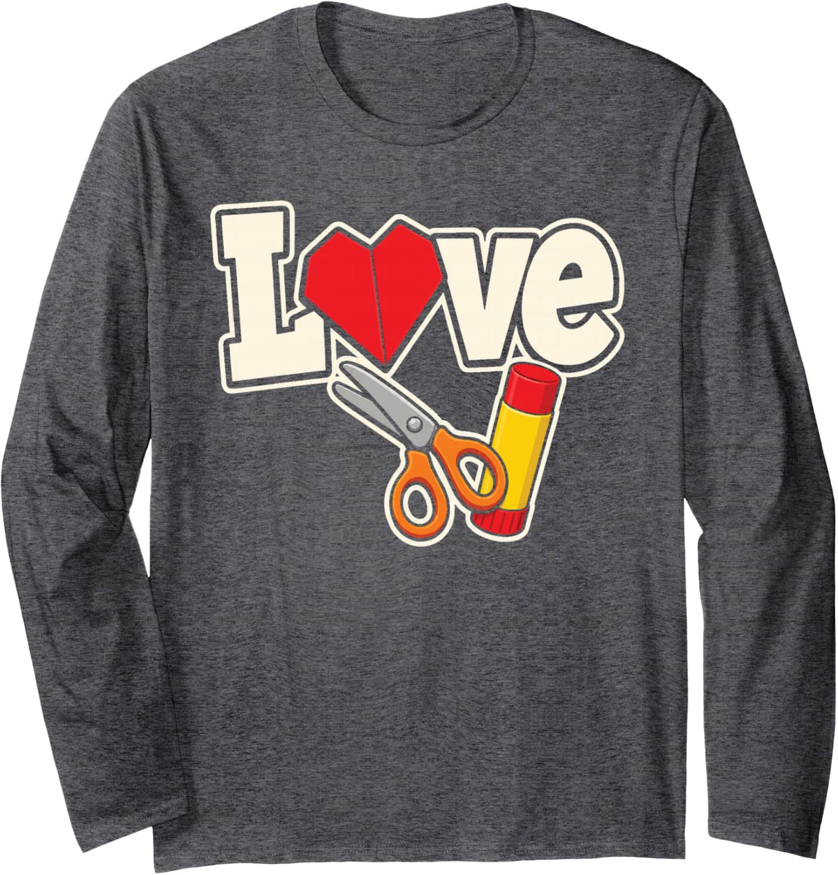 Paraprofessional Love Elementary Glue Stick Safety Scissors Long Sleeve T-Shirt - Adult Unisex Dark Heather Grey