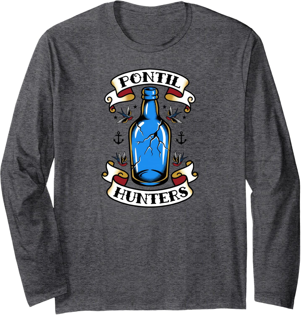 Antique Bottle Collecting Pontil Hunters Long Sleeve T-Shirt - Adult Unisex Dark Heather Grey