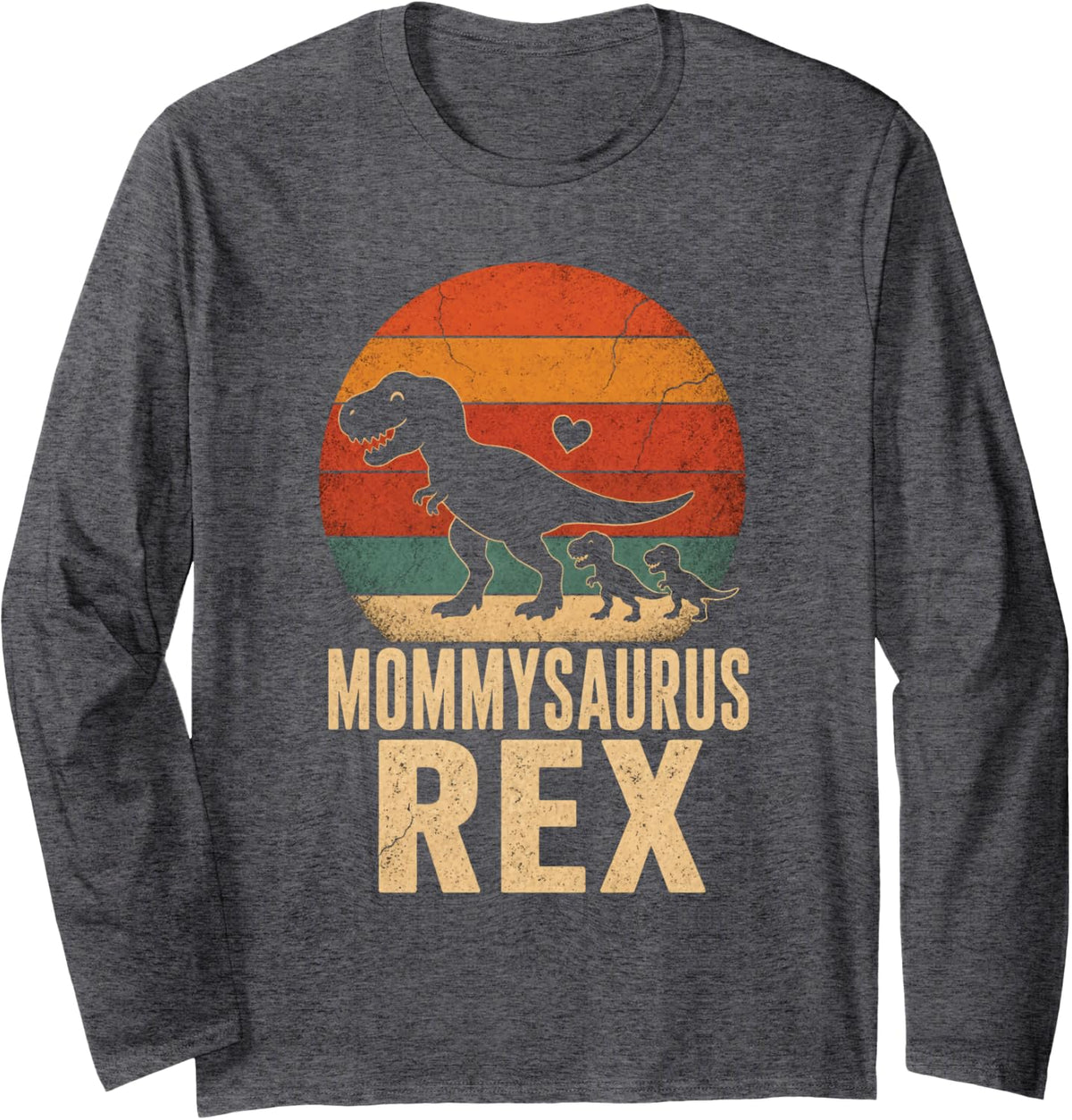 Dinosaur Mom Mommysaurus T Rex Vintage Sunset Silhouette Long Sleeve T-Shirt - Adult Unisex Dark Heather Grey