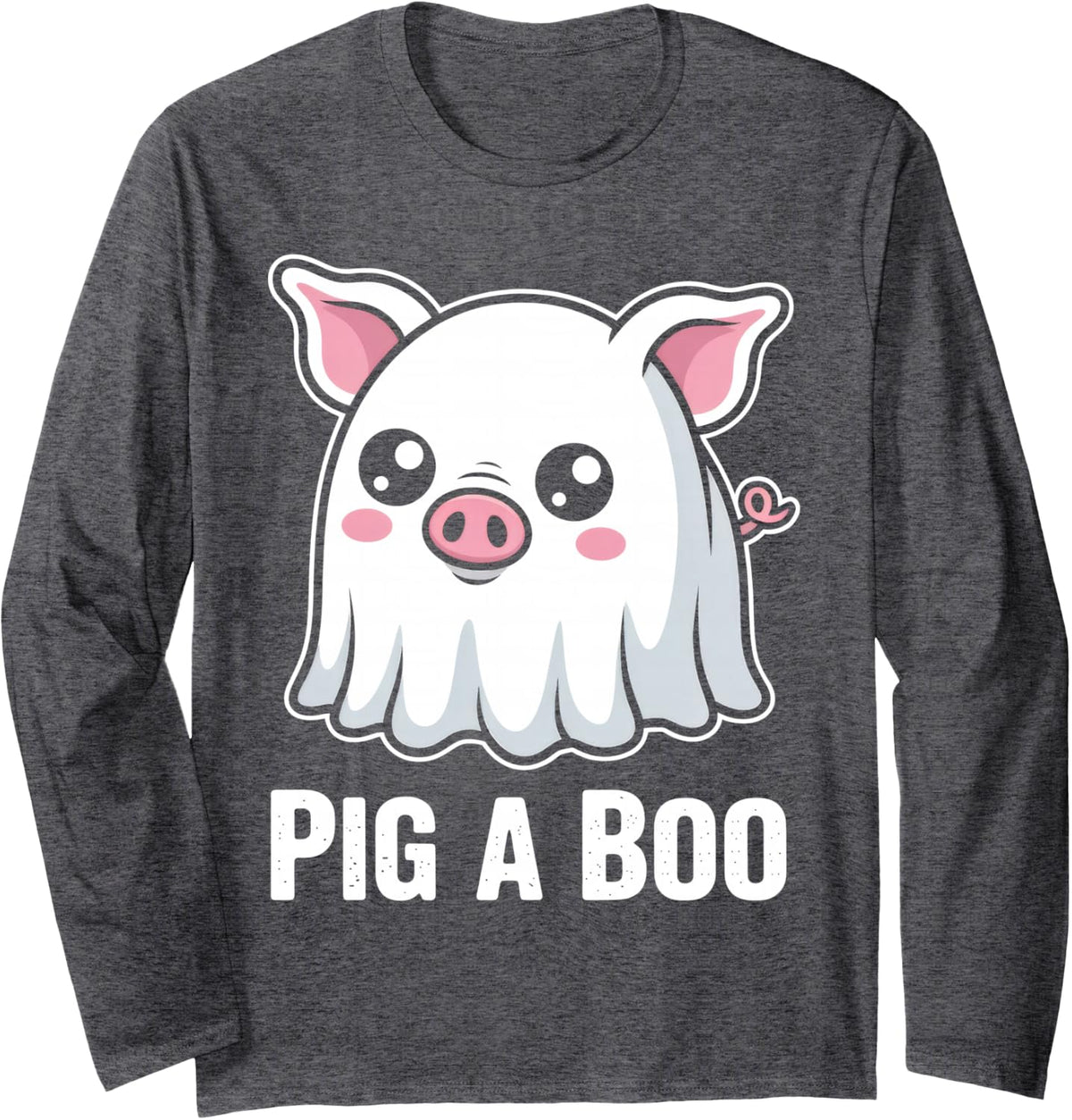 Funny Ghost Pig A Boo Farmer Animal Lover Halloween Costum Long Sleeve T-Shirt - Adult Unisex Dark Heather Grey