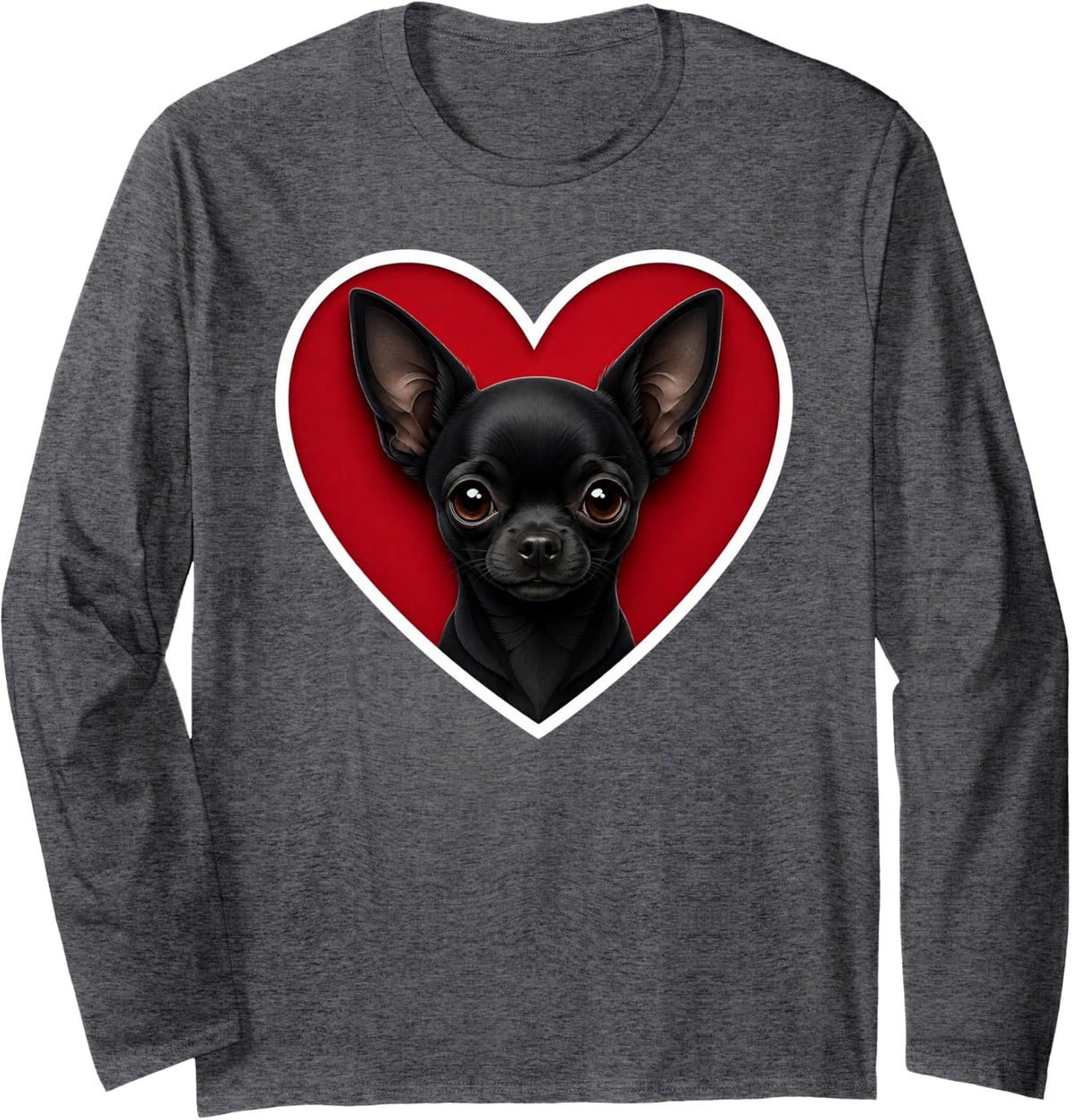 Black Chihuahua Heart Long Sleeve T-Shirt - Adult Unisex Dark Heather Grey