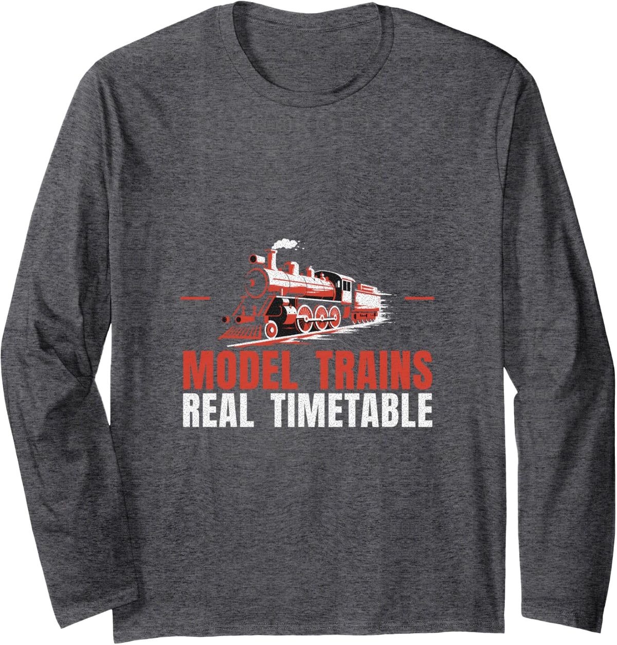 Model Railroad - Model Trains Real Timetable Long Sleeve T-Shirt - Adult Unisex Dark Heather Grey