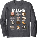 Pigs Funny Animal Nicknames Cute Zoo Cartoon Chart Long Sleeve T-Shirt - Adult Unisex Dark Heather Grey