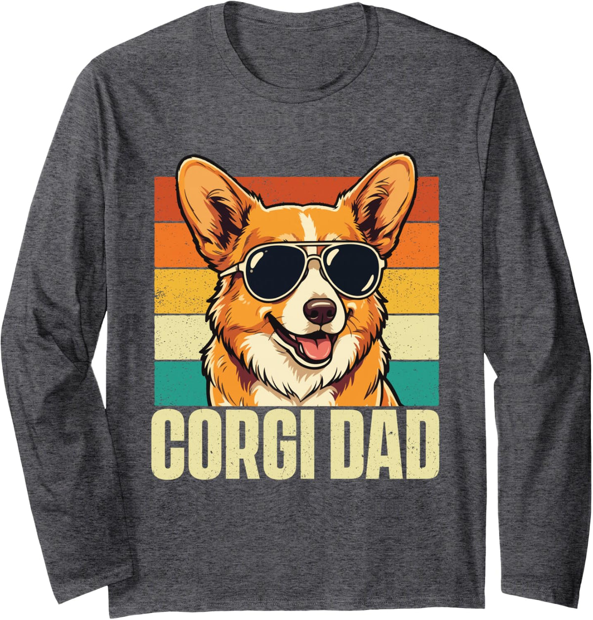 Corgi Dad - Pembroke Welsh Corgi Dog Lover Long Sleeve T-Shirt - Adult Unisex Dark Heather Grey