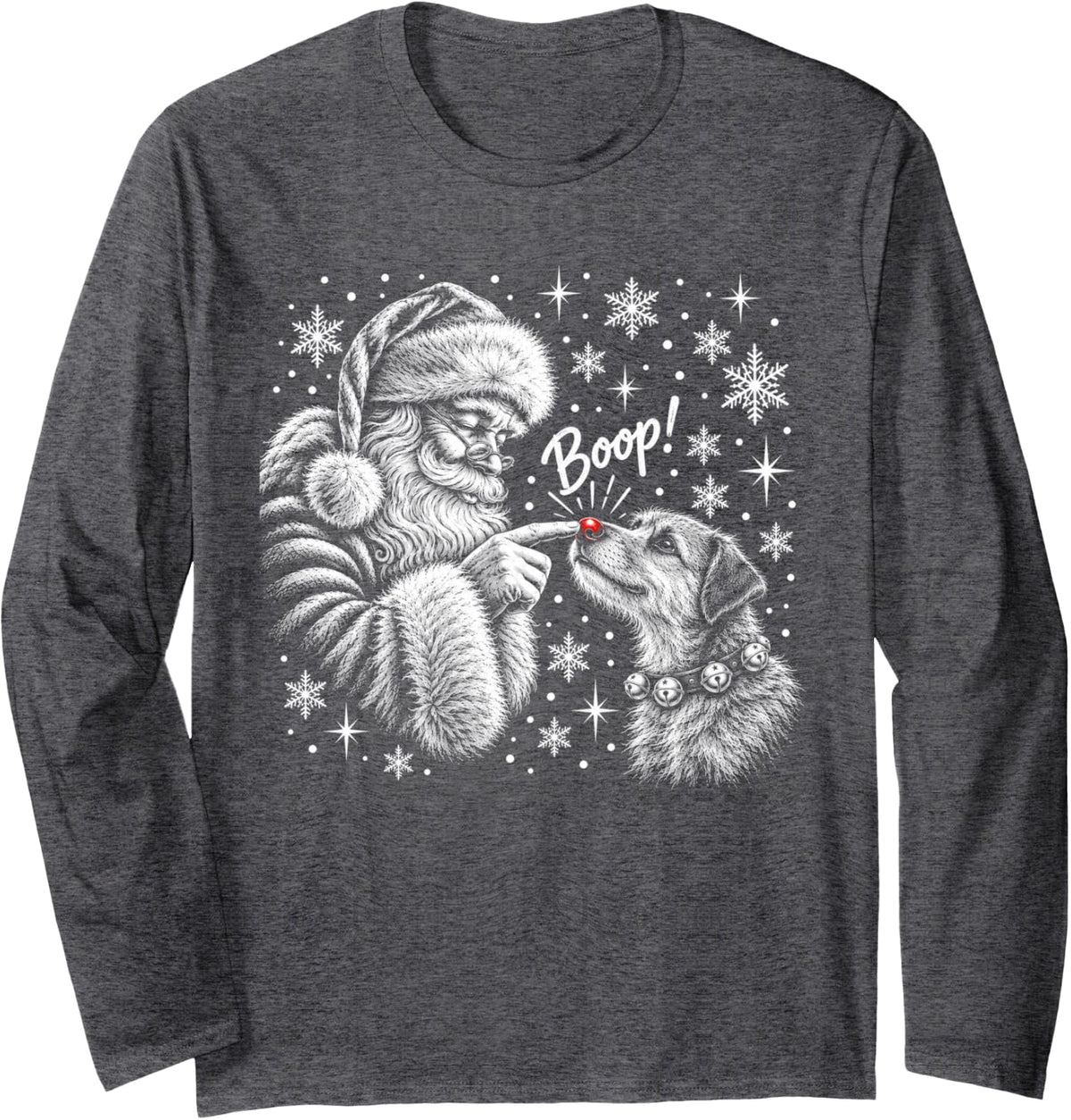 Basenji Santa Boo-p Nose Touch Christmas Dog Lover Long Sleeve T-Shirt - Adult Unisex Dark Heather Grey