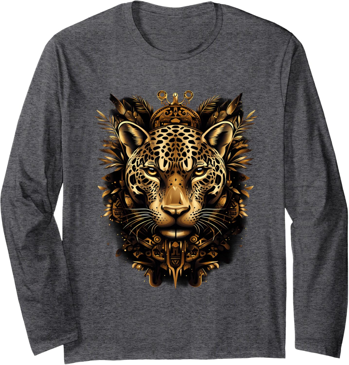 Aztec Mexican Mythology Mayan Jaguar Native Mexican Pride Long Sleeve T-Shirt - Adult Unisex Dark Heather Grey