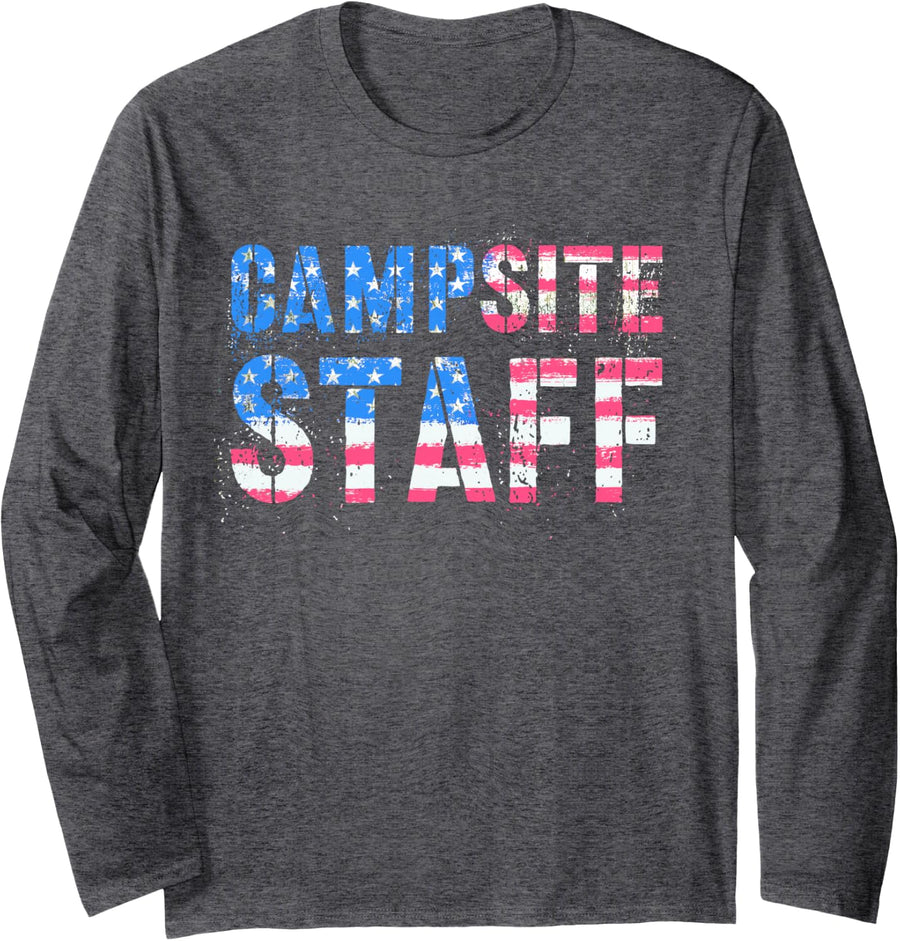 Vintage Campsite Staff USA Summer Camp Crew Campground Host Long Sleeve T-Shirt - Adult Unisex Dark Heather Grey