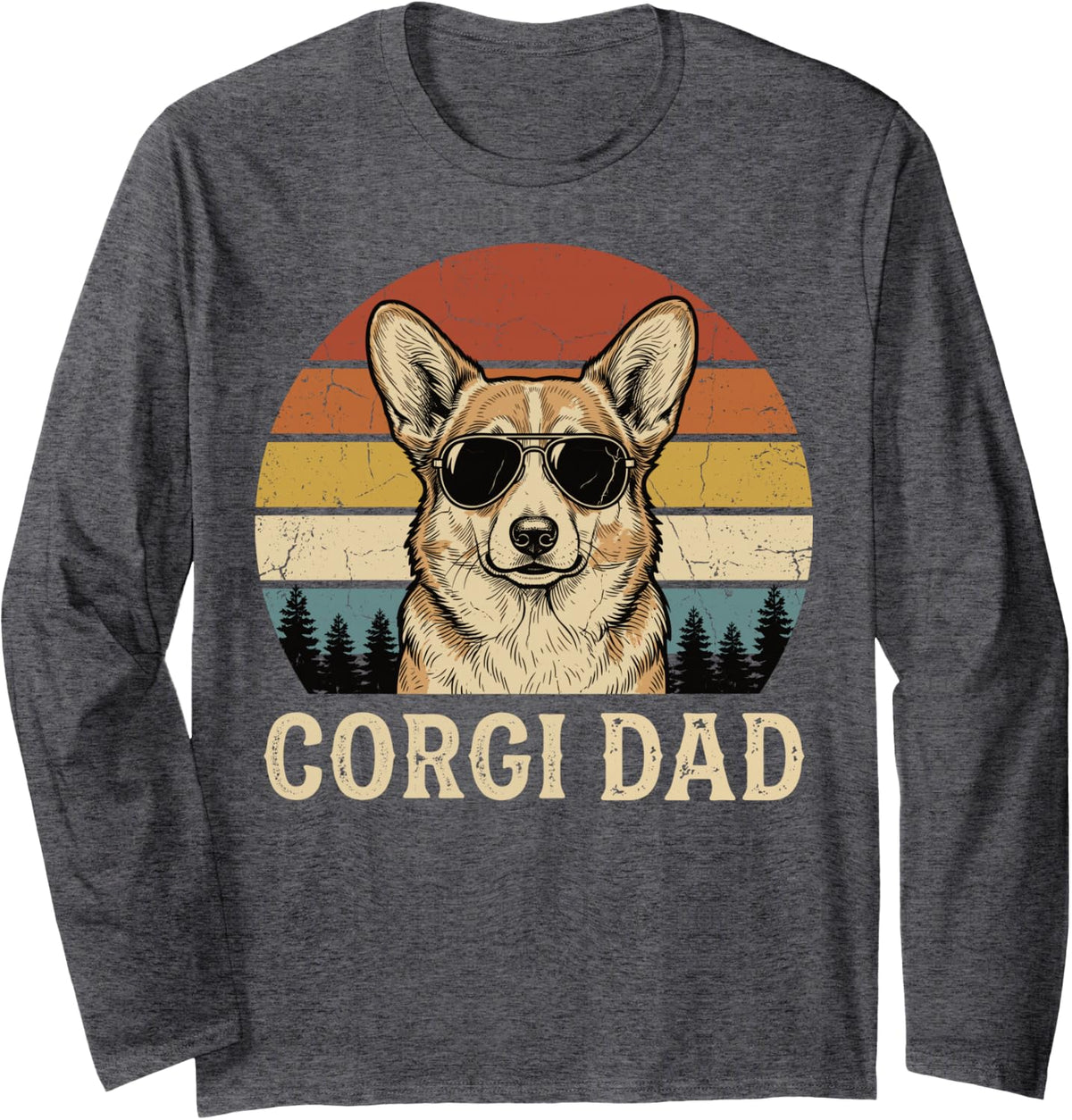 Corgi Dad Long Sleeve T-Shirt - Adult Unisex Dark Heather Grey