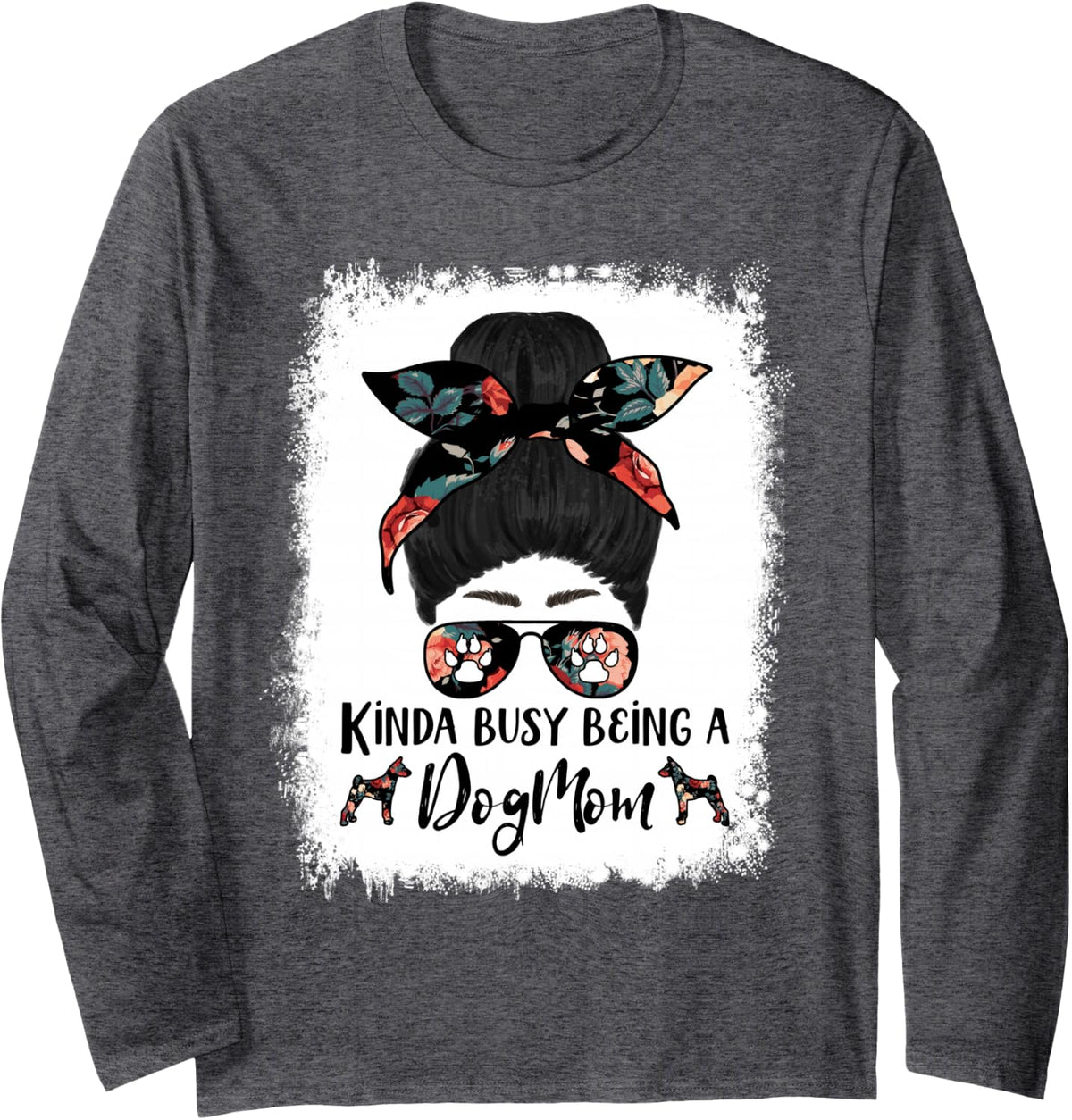 Basenji Kinda Busy Being A Dog Mom Funny Messy Bun Long Sleeve T-Shirt - Adult Unisex Dark Heather Grey