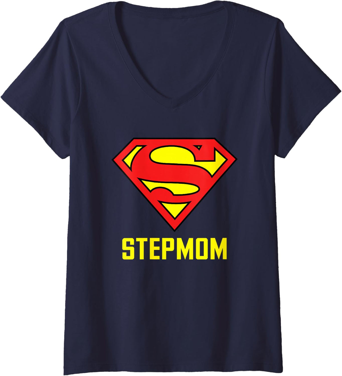 Women's Superman Super Stepmom V-Neck T-Shirt - Navy Blue