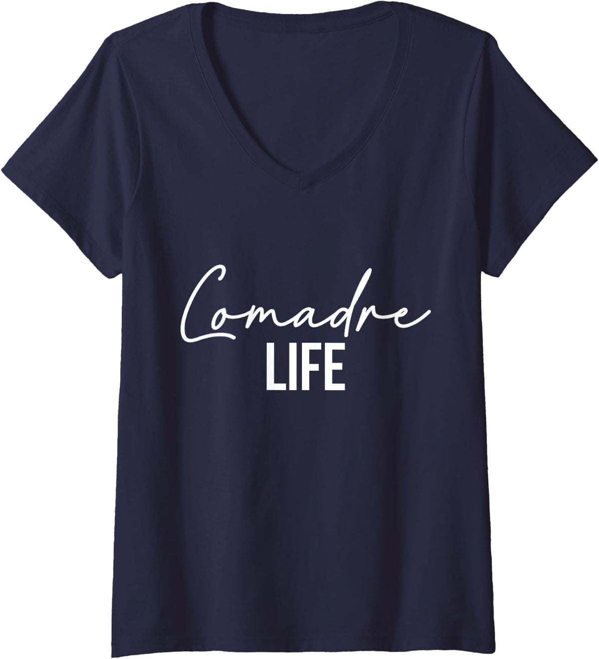 Women's Comadre Life Godmother Godmom Madrina V-Neck T-Shirt - Navy Blue