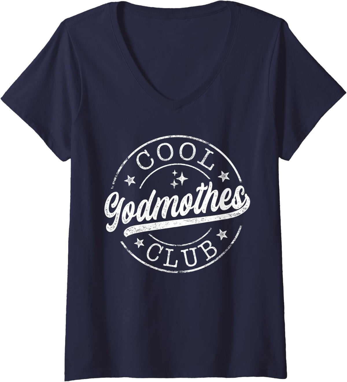Women's Cool Godmothers Club Emblem Design Mother's Day Godmother V-Neck T-Shirt - Navy Blue
